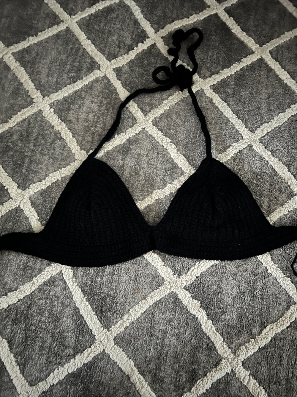 Black Crochet Triangle Bikini Top